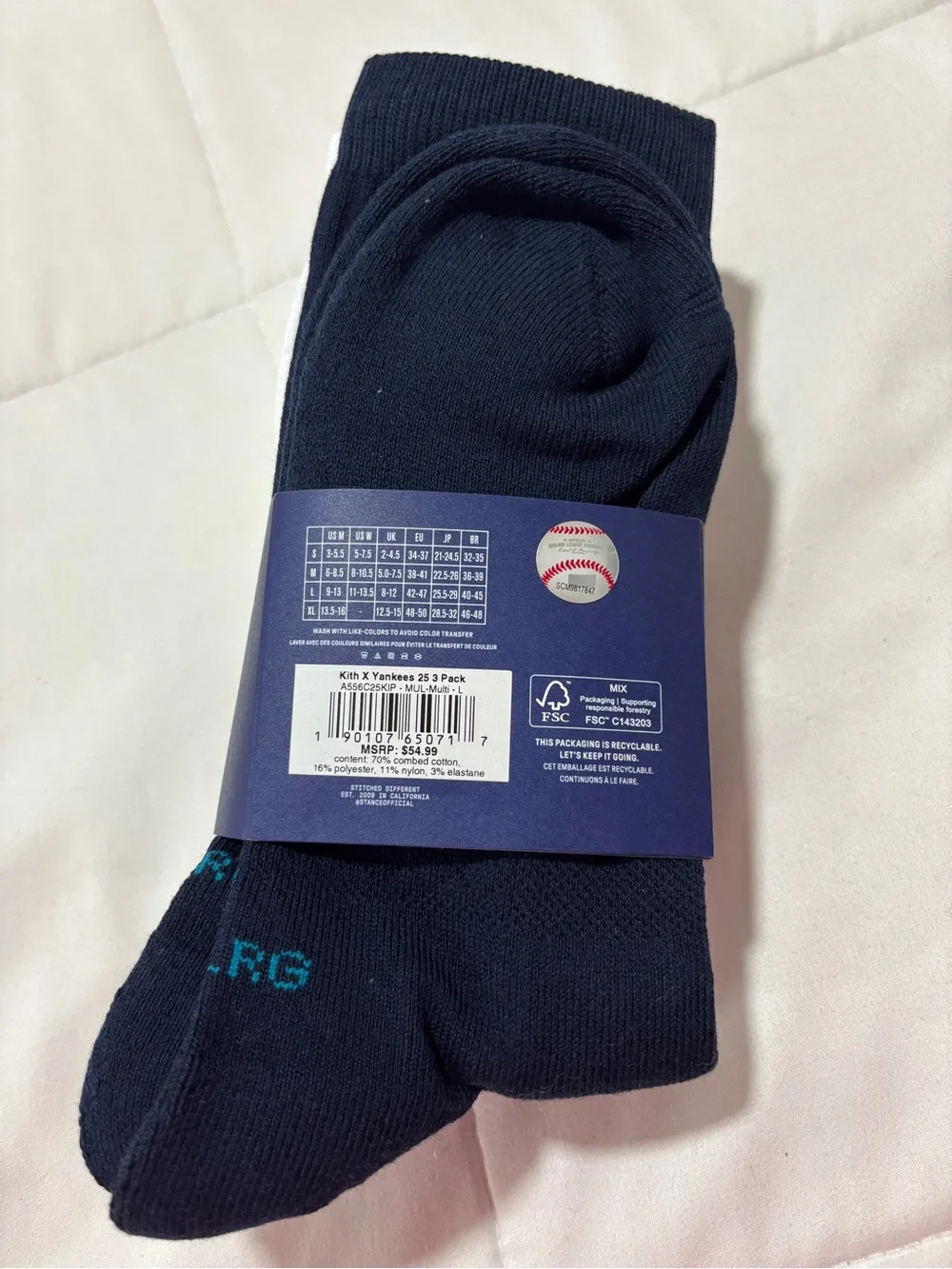 Kith White Crew Socks with Black Pinstripes & NY Logo (3-Pack)